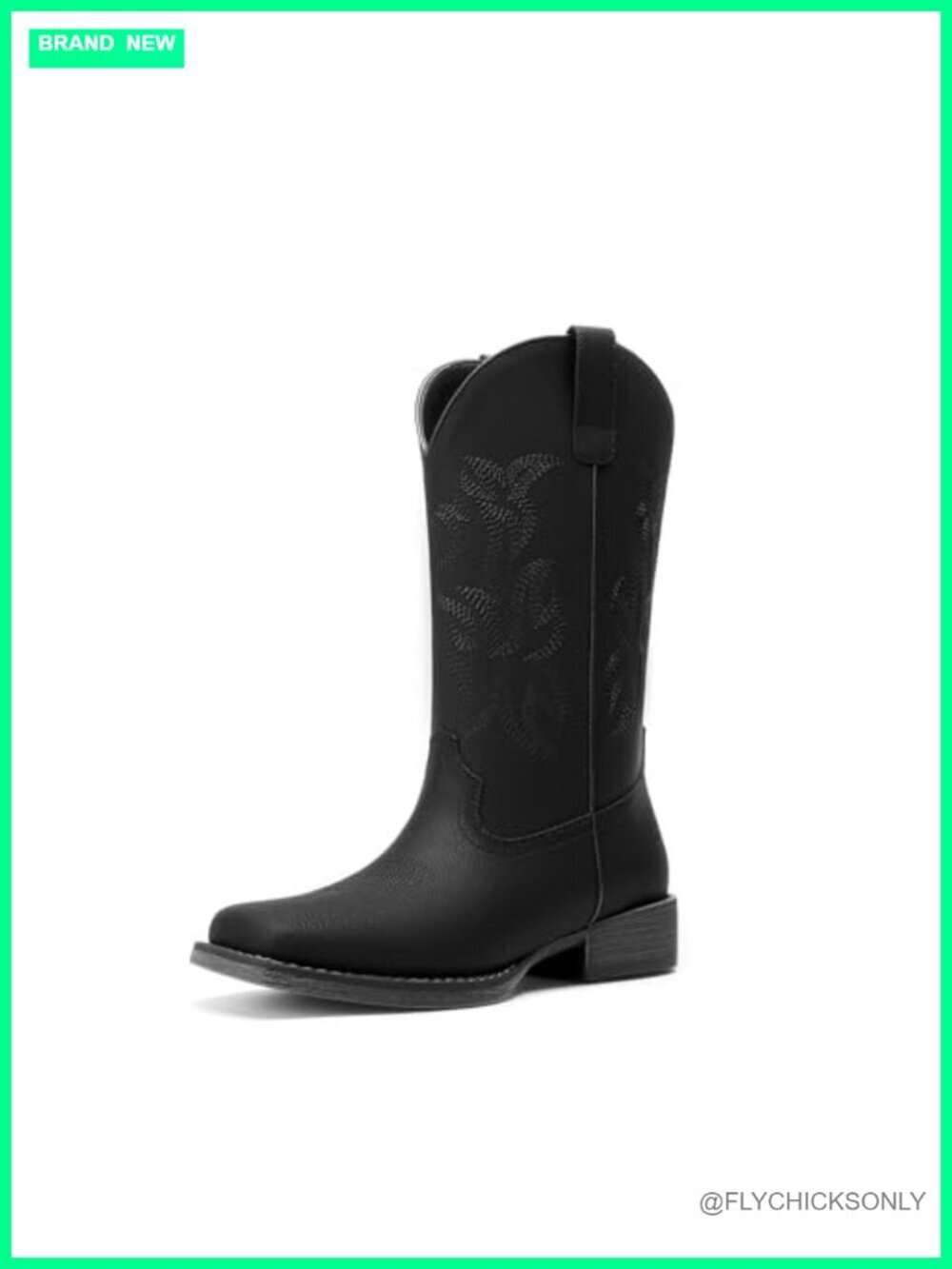Women's Cowboy Boots Wide Square Toe Mid Calf Pull-On Embroidered